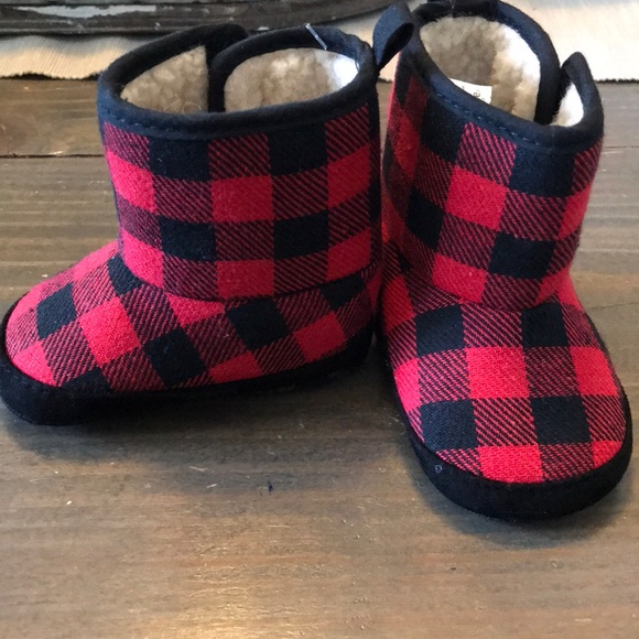 plaid baby booties